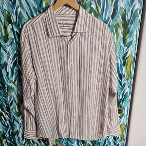 Tommy Bahama Men's Casual Embroidered, Striped Shirt - Brown and White - Size XL
